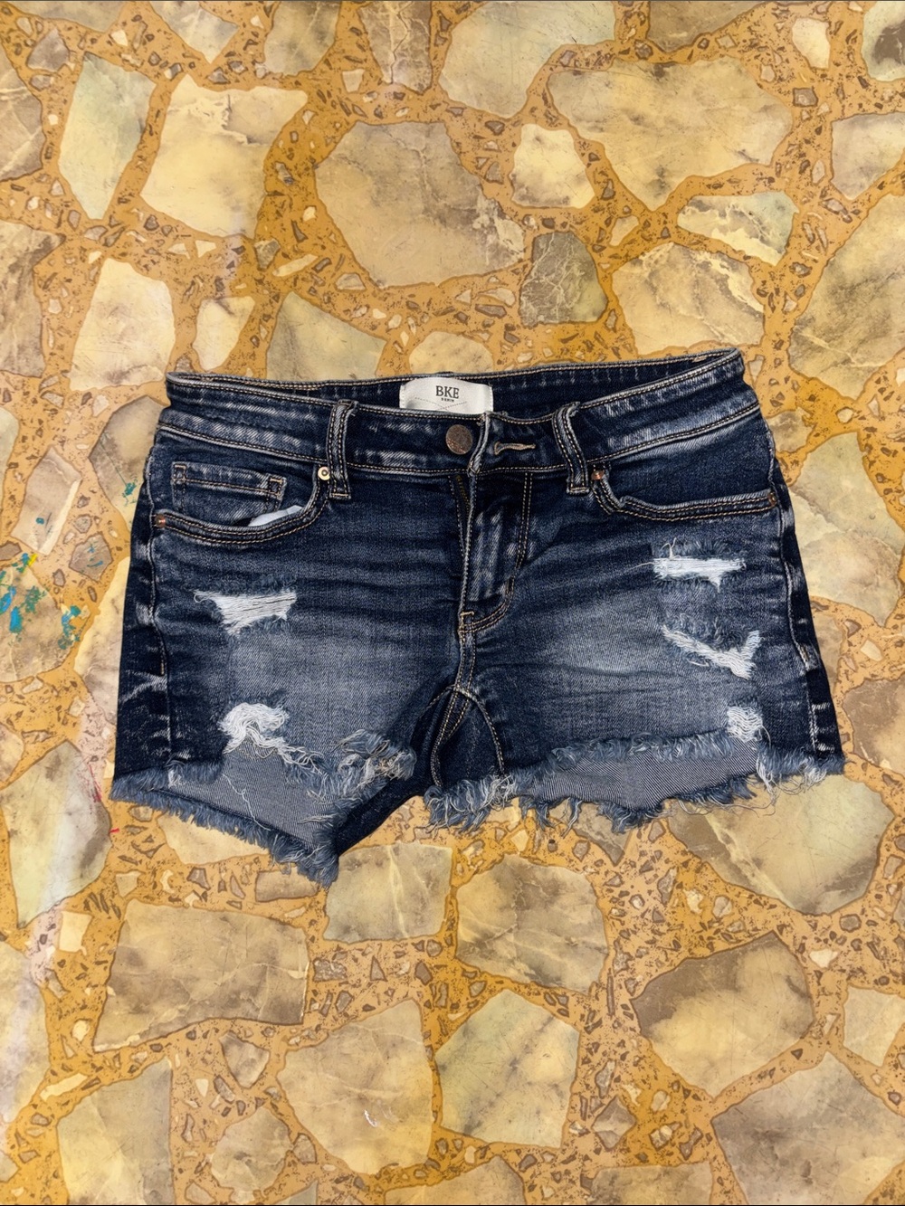 BKE Dark Blue Distressed Denim Cutoff Shorts
